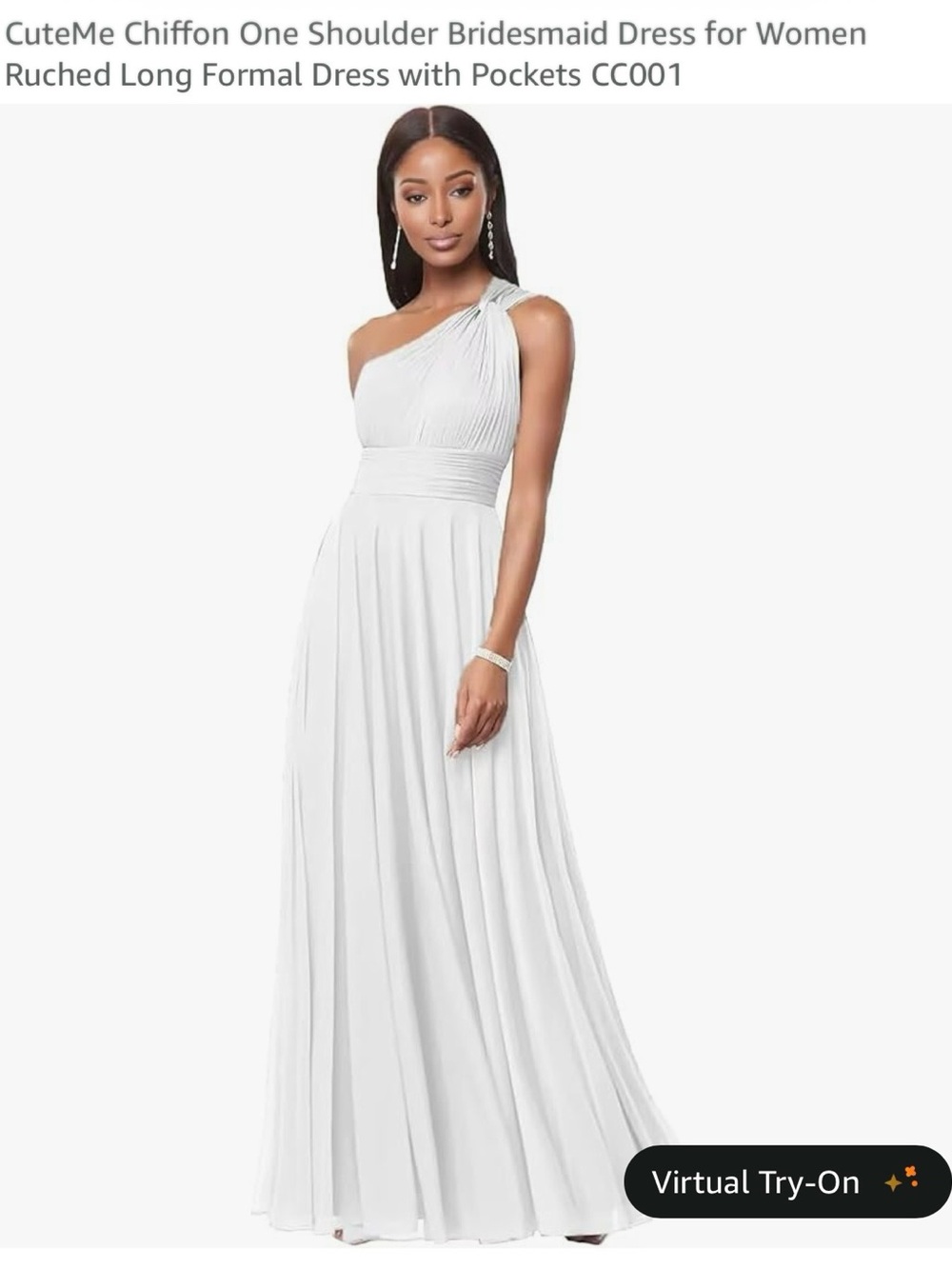 White One-Shoulder Chiffon Maxi Dress